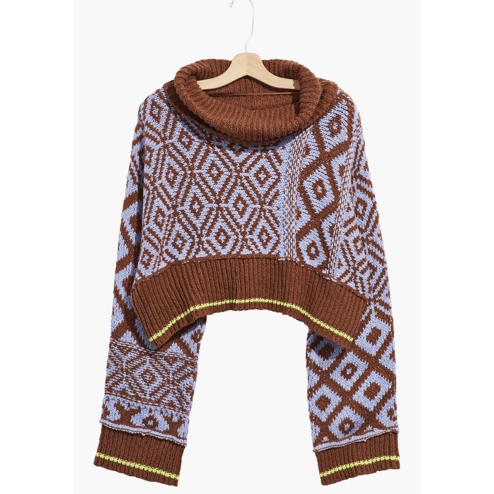 Free People Cowl Neck Chunky Knit Sweater Womens Sz Small Crop Fit Fits To Large
